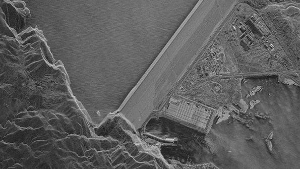 bistatic synthetic aperture radar image of a Pakistani dam